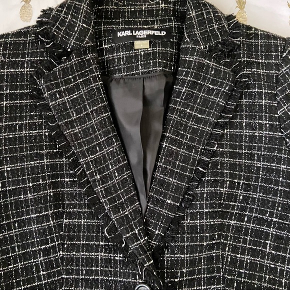 Karl Lagerfeld Paris Black Notched Collar Tweed Suit Skirt Set - Picture 10 of 16